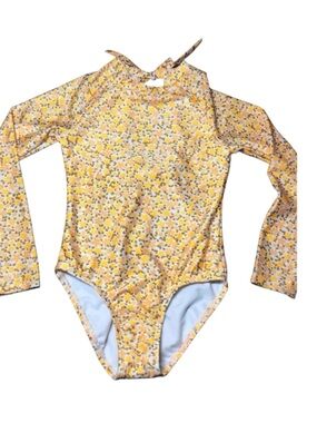 Kids Yellow Floral Long Sleeve Rash Guard Swimsuit one piece JCrew CREWCUTS. 14